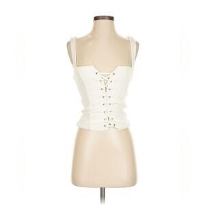 Reformation White Lace-Up Ribbed Tank Top Small (Estimated)